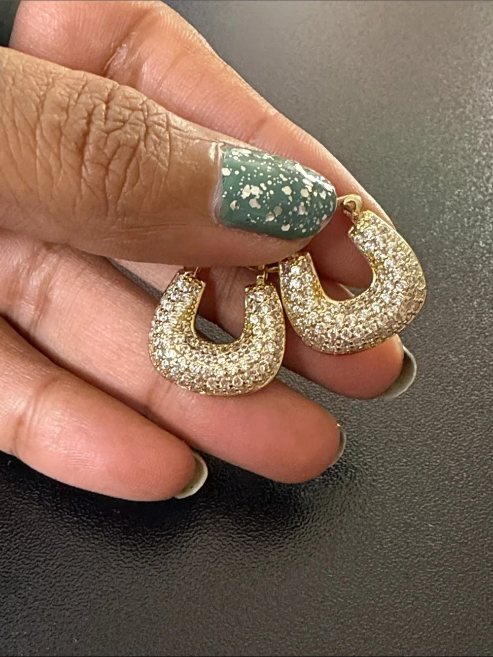 Gold Pavé Crystal Horseshoe Hoop Earrings - Brand